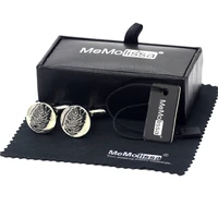 memolissa display box cufflinks trendy fingerprint design round silvery black mens cufflink free tag wipe cloth