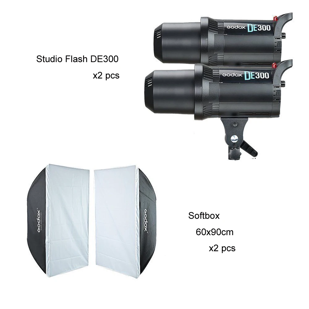 2x студийная вспышка Godox DE300 + комплект софтбокса 60x90 см|softbox kit|godox de30060x90cm softbox |