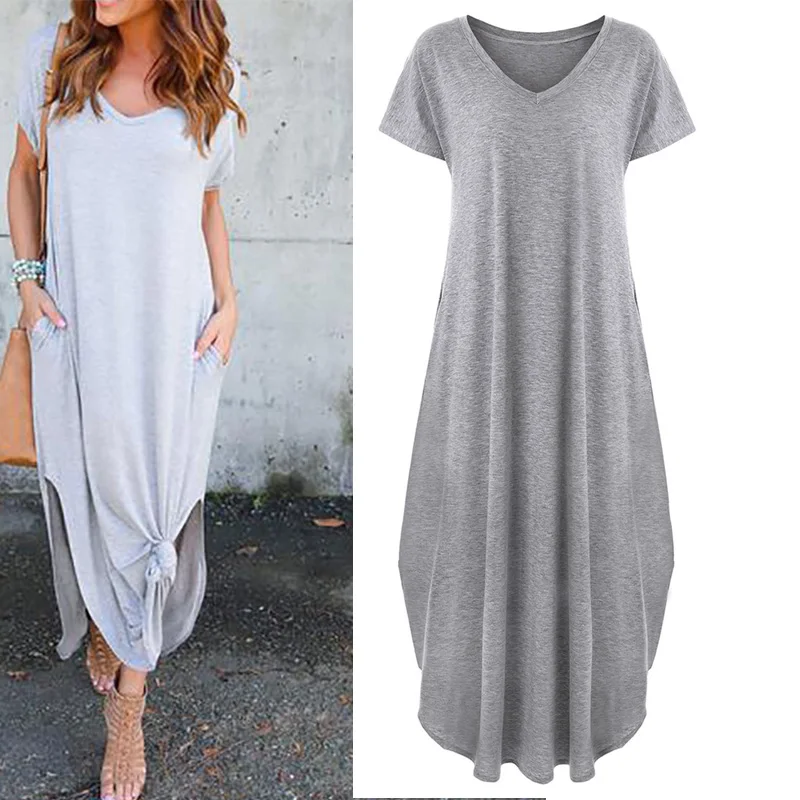 Женское Макси-платье длинное повседневное летнее платье большого размера