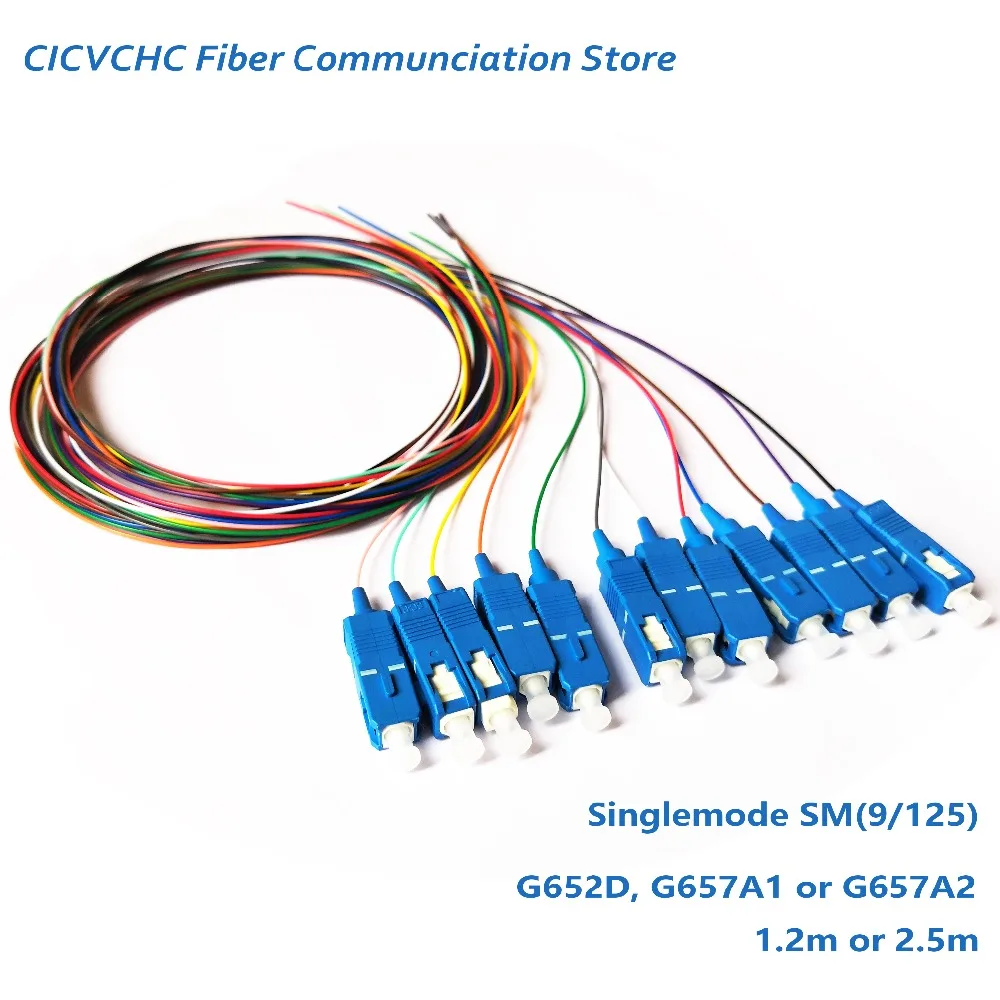 12 Colors SC/UPC Pigtail-SM(9/125)-G652D, G657A1, G657A2-OS2- Optical Fiber