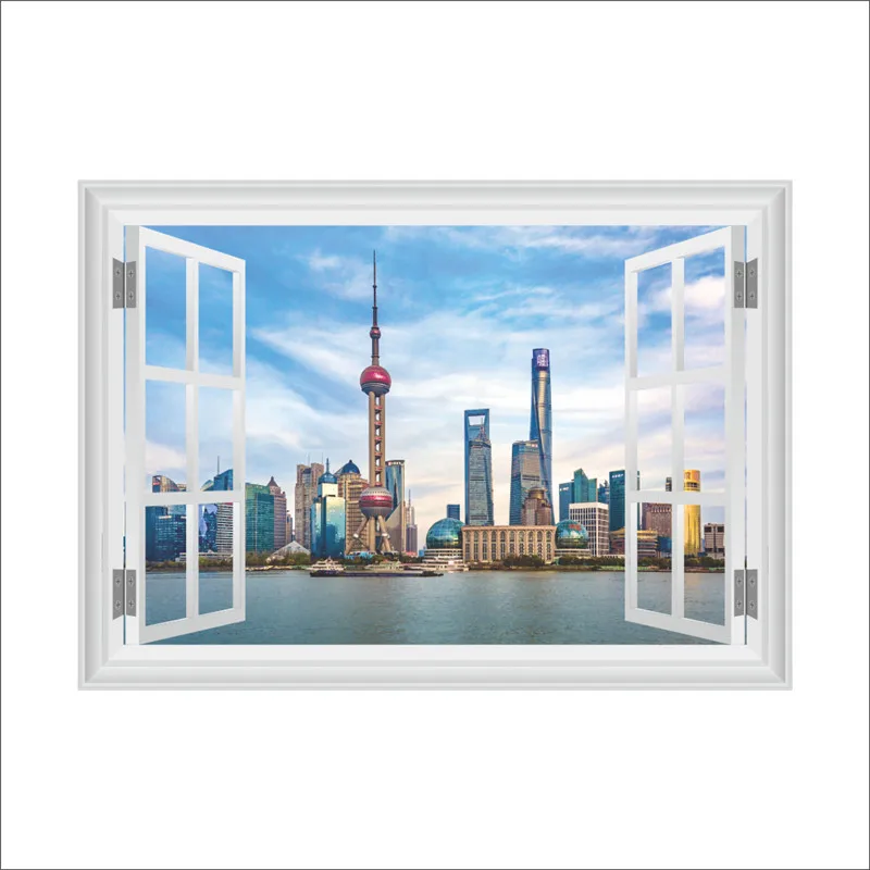 Китайские Шанхай настенные наклейки с пейзажами восточные жемчужины ТВ башня 3d