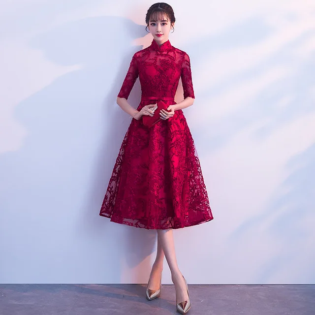 style 5 Невесты чонсам, Восточный стиль женские свадебные Qipao короткий рукав вечерние платье элегантный в китайском стиле длинный халат; Одежда для девочек; Vestido XS-XXXL - Цвет: style 5