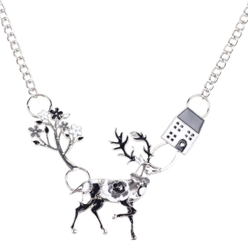 WEVENI Statement Metal Stag Deer Tree House Choker Necklace Pendants Chain Collar Fashion Jewelry For Women Christmas Gift | Украшения и