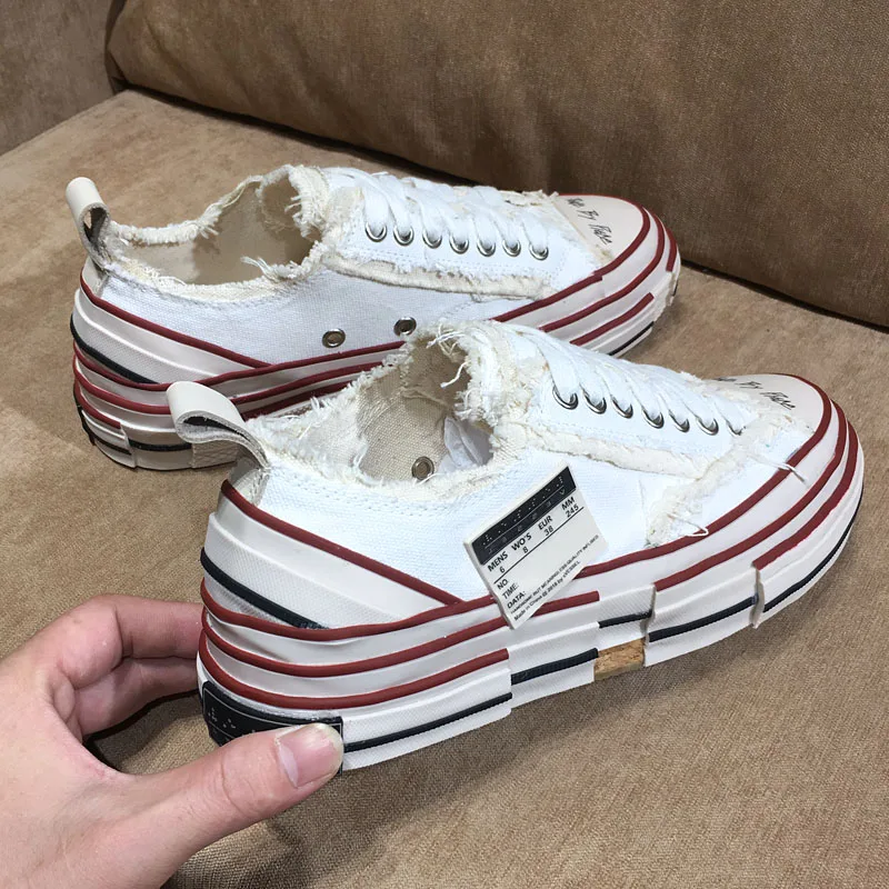 Белый Buono Scarpe/парусиновые кроссовки на платформе для мужчин и женщин; Повседневные кроссовки для пар; Модная брендовая женская обувь; кроссовки с кисточками; большие размеры; 44EU - Цвет: Белый