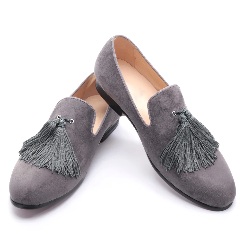 Мужские бархатные туфли ручной работы черные и серые лоферы Мужская