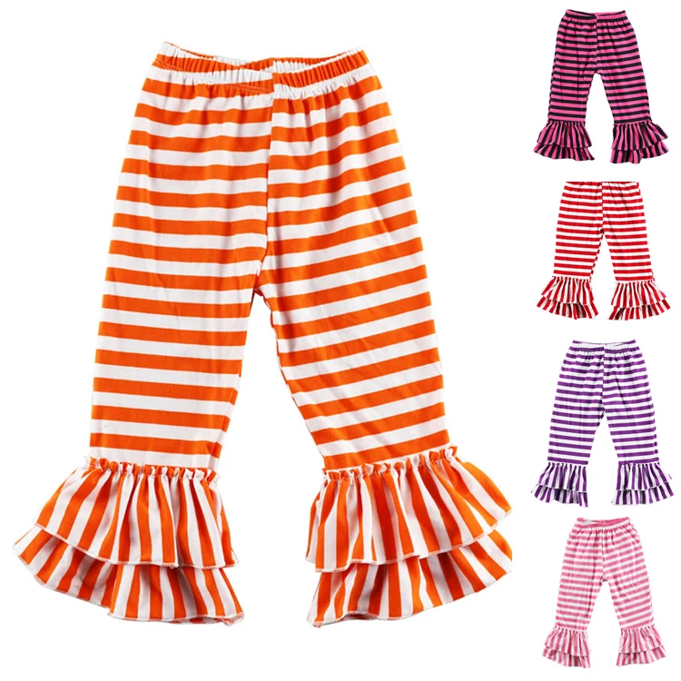 Вязаные Хлопковые Штаны в полоску для детей штаны девочек детские с оборками
