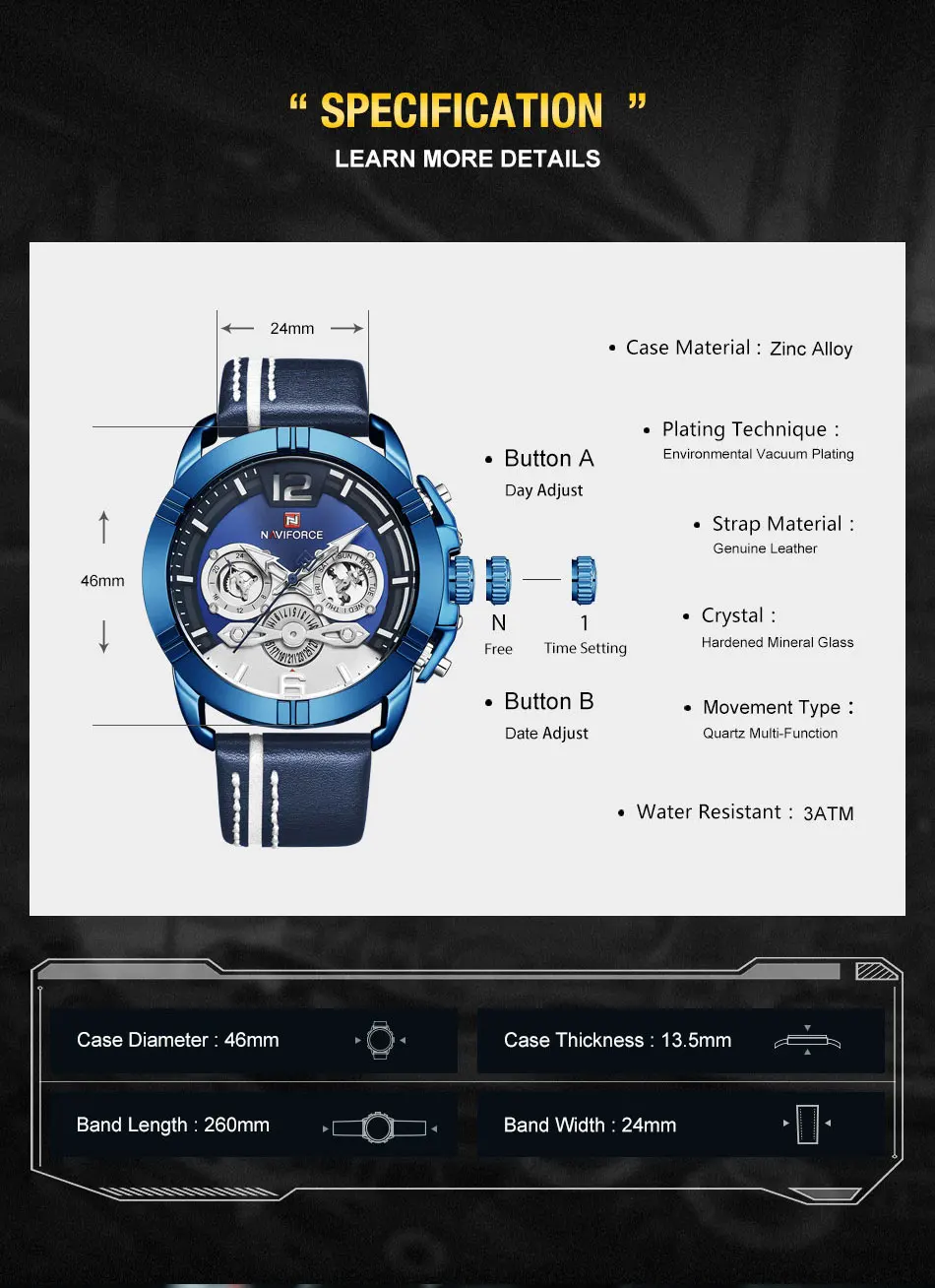 NAVIFORCE мужские часы Топ бренд Роскошные модные мужские кожаные водонепроницаемые кварцевые часы мужские спортивные аналоговые часы Relogio Masculino