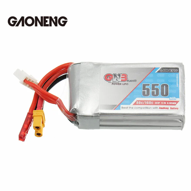 Rechargeable Lipo Battery Gaoneng GNB 11.1V 550mAh 80/160C 3S JST/XT30 Plug | Игрушки и хобби