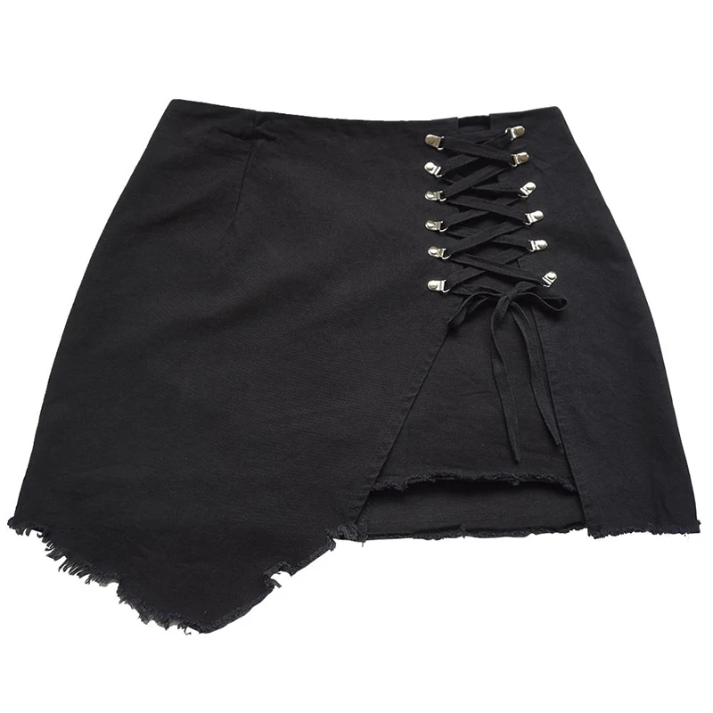 Женская джинсовая юбка Pantalon расшитая блестками с завязками сбоку высокой талией