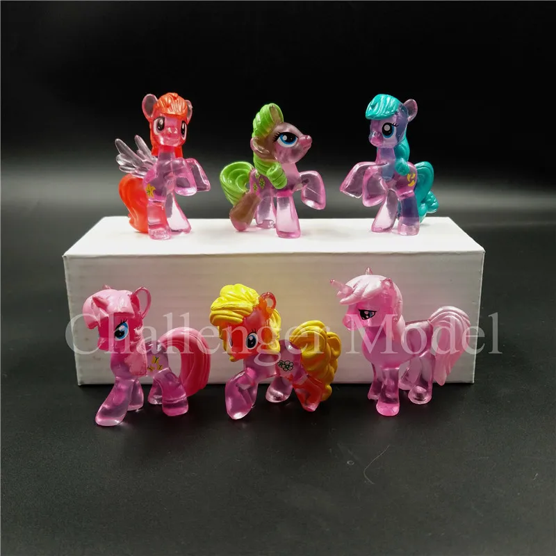 transparent purple 6 шт./партия 3-5 см милые ПВХ Единорог Пони принцесса фигурки игрушка кукла земля пони Пегас аликорн летучая мышь фигурка куклы для девочки - Цвет: transparent purple