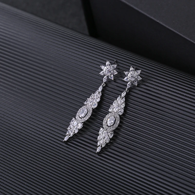 Женские серьги подвески с фианитами класса ААА|dangle earrings|womens dangle earringsearrings |