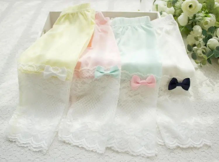 2017 summer style baby mm clothes girls lace bow leggings calf-length pant solid skinny splice kid's | Детская одежда и обувь