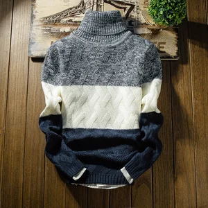 Мужской толстый свитер с длинным рукавом, облегающий пуловер с высоким воротником, для зимы