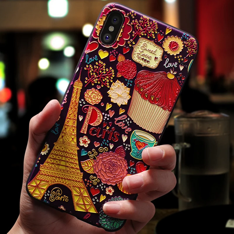 3D рельефный чехол для телефона с мультяшным рисунком iPhone 8 7 6 6s Plus чехлы Мягкая
