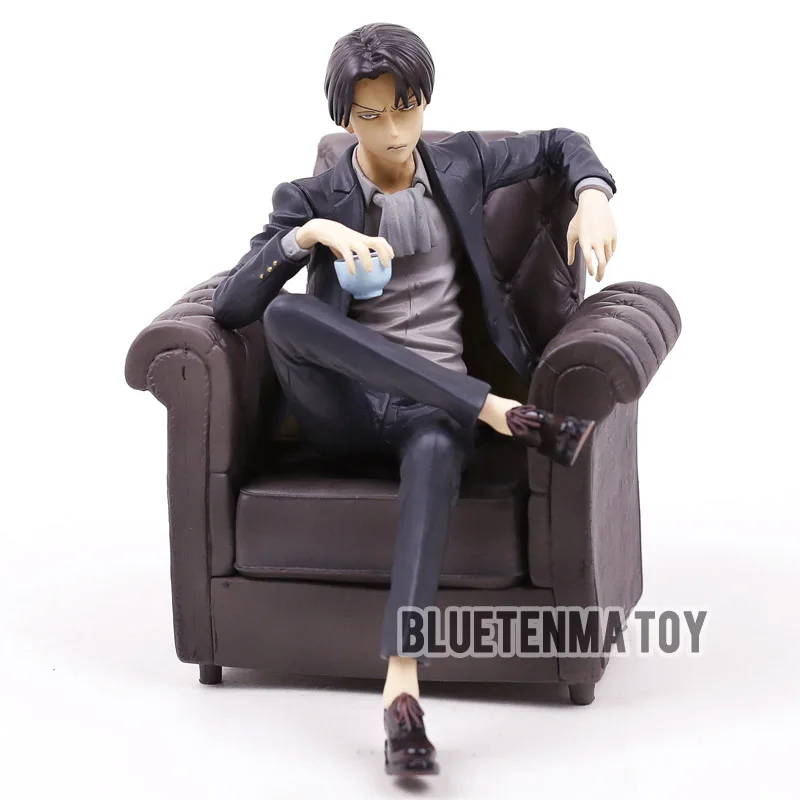 Черный костюм Атака Титанов Levi Ackerman сидящий диван Ver. ПВХ фигурка Коллекционная