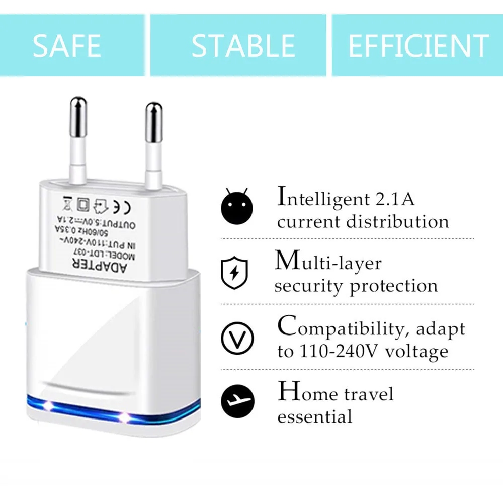 5V 2.1A двойное USB быстрое зарядное устройство для мобильного телефона с