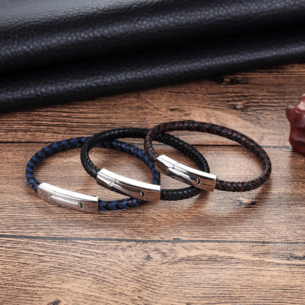2018 модный мужской браслет из натуральной кожи нержавеющей стали в стиле панк