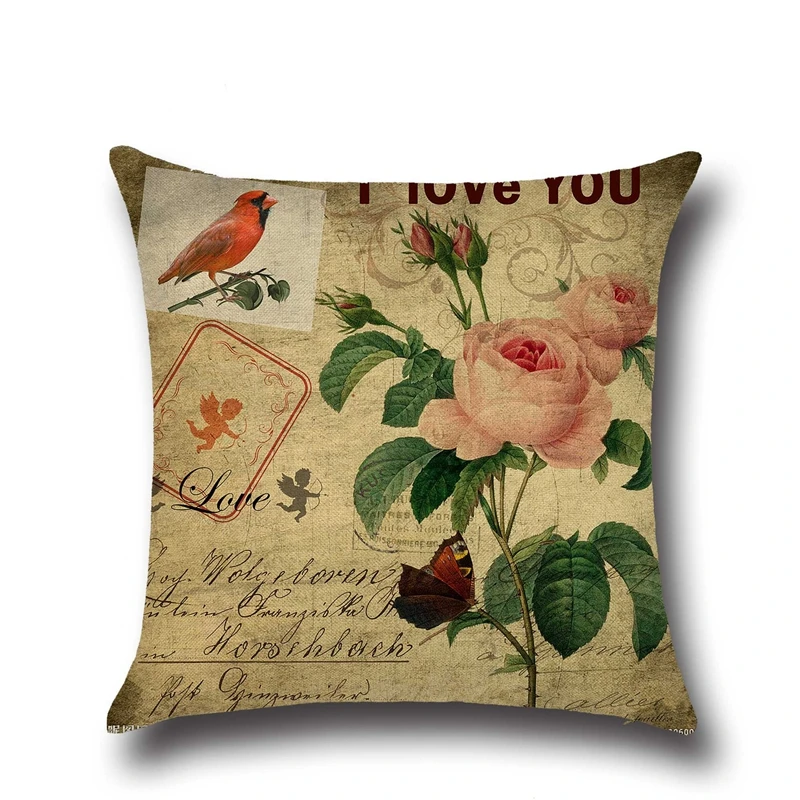 Vintage Flower Cushion Cover Cotton Linen Decorative Pillowcase Chair Seat Square 45x45cm Pillow Home Living Textile | Дом и сад