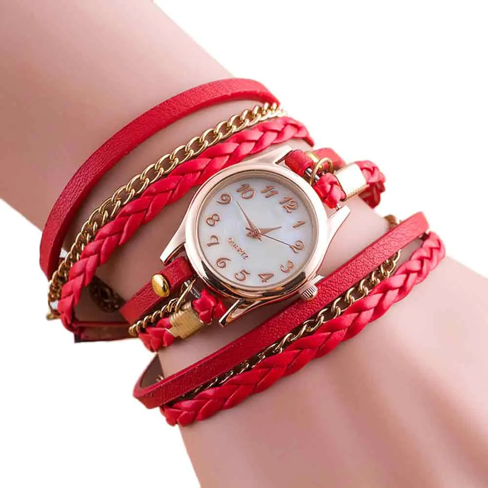 Red Montre Femme, новая мода, обмотка вокруг браслета, часы, синтетическая кожа, маленькая цепочка для платья, часы для женщин, Horloge Dames Bayan Saat# A - Цвет: Red