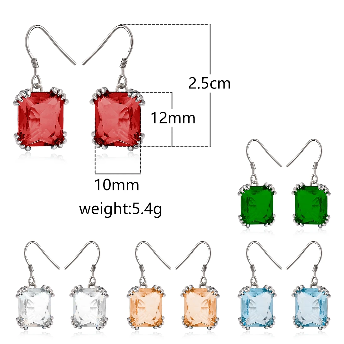 Женские винтажные серьги капельки с большим красным кристаллом 5 цветов