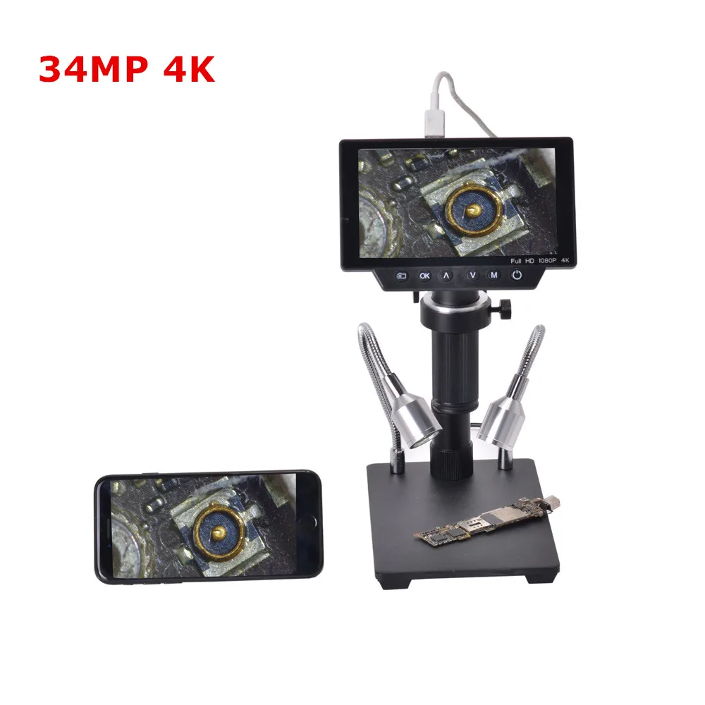 

Цифровой электронный микроскоп 34MP 4K, лупа 300X C-mount