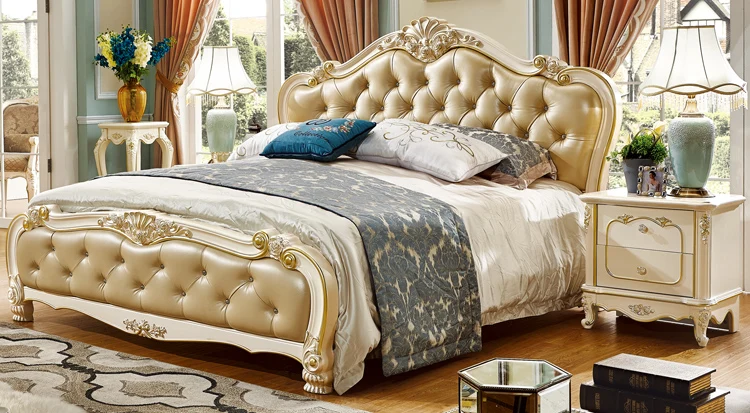 Классическая спальная Европейская королевская деревянная кровать-902 | Мебель