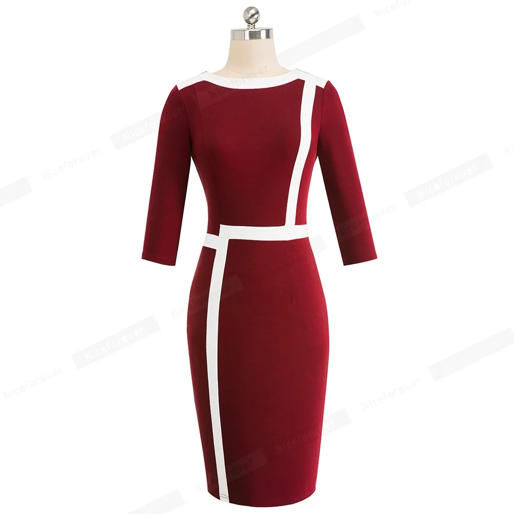 Хорошее-forever винтажное оптическое иллюзионное цветное платье для работы vestidos деловые вечерние облегающие Женские элегантные офисные платья B474