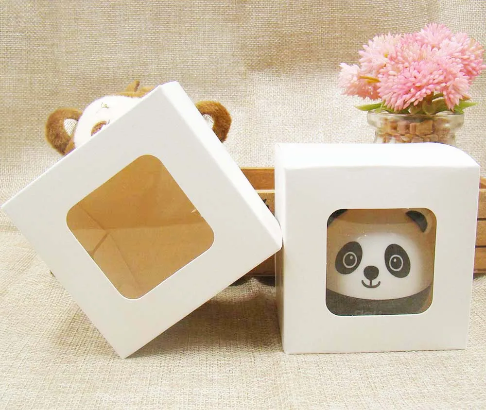 

7*7*7cm 3color white/black/kraft stock paper box with clear pvc window .favors display /gifts&crafts paper window packing box