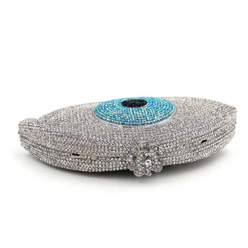 

XIYUAN Eye Shape Women Diamond Evening Bags Clutches Ladies Wedding Party Dinner Crystal Purses Handbags Black Silver Handbag
