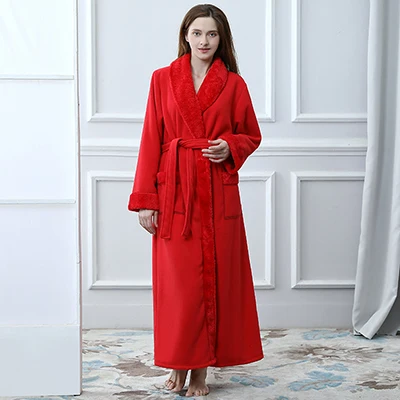 Red Women Мужской зимний удлиненный толстый теплый фланелевый флисовый халат для мужчин s роскошное кимоно Банный халат женский сексуальный меховой халат мужской Халат - Цвет: Red Women