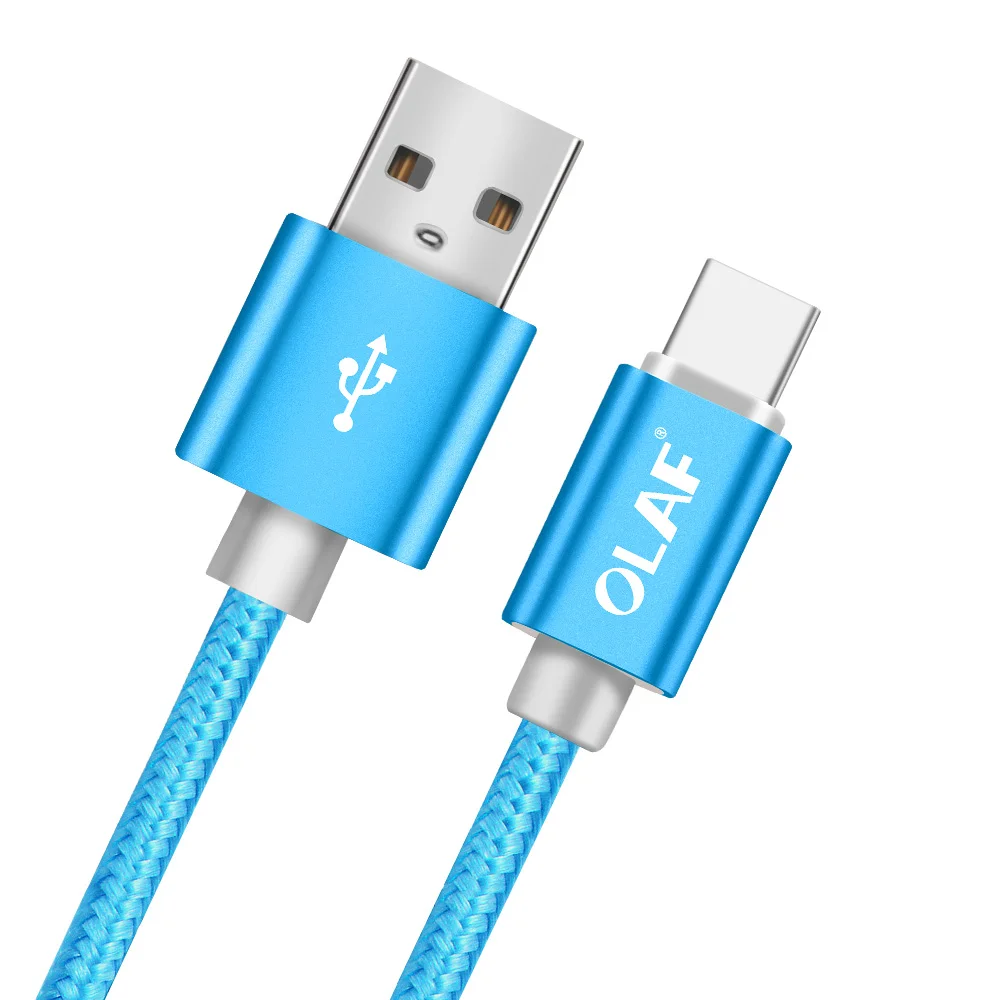 OLAF USB Type C Cable Fast Charging Smartphone Android Data Sync Transfer Charger Nylon Cord for Samsung Galaxy S9 S8+ Note 9 8 - Цвет: blue