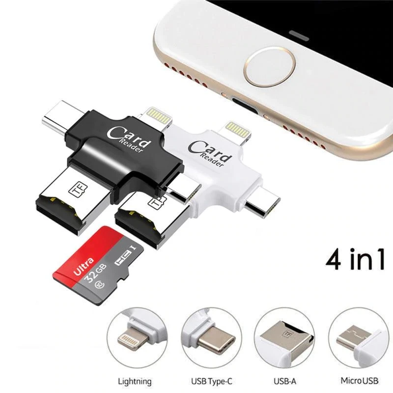 4 в 1 устройство для считывания телефонных карт с интерфейсом USB/Micro USB/type-C/lightning для Micro SD карты, соединяющейся со смартфоном