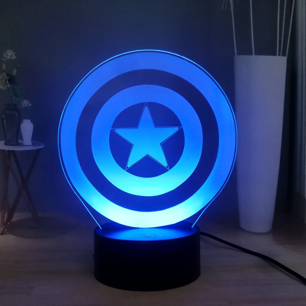 Светодиодный светильник Marvel 3D ночник с изображением Капитана Америки 7 цветов