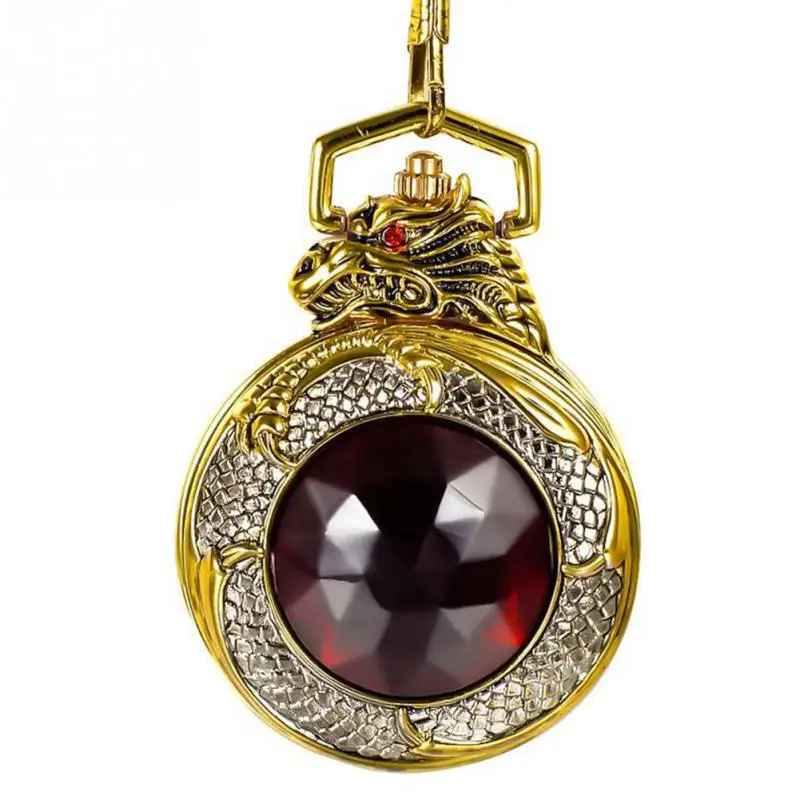 New Fashion Retro Vintage Golden Dragon Pendant Quartz Pocket Watch Chain Necklace For Women Men Formal Or Casual Dressing | Наручные
