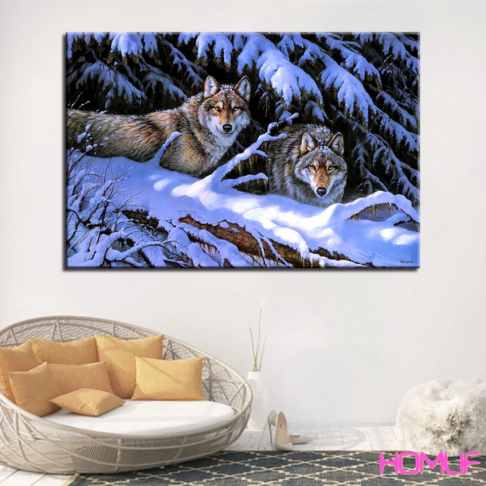 Diamond embroidery Home Decor Snow Forest Wolf diamond painting stitch cross mosaic rhinestones pictures | Дом и сад