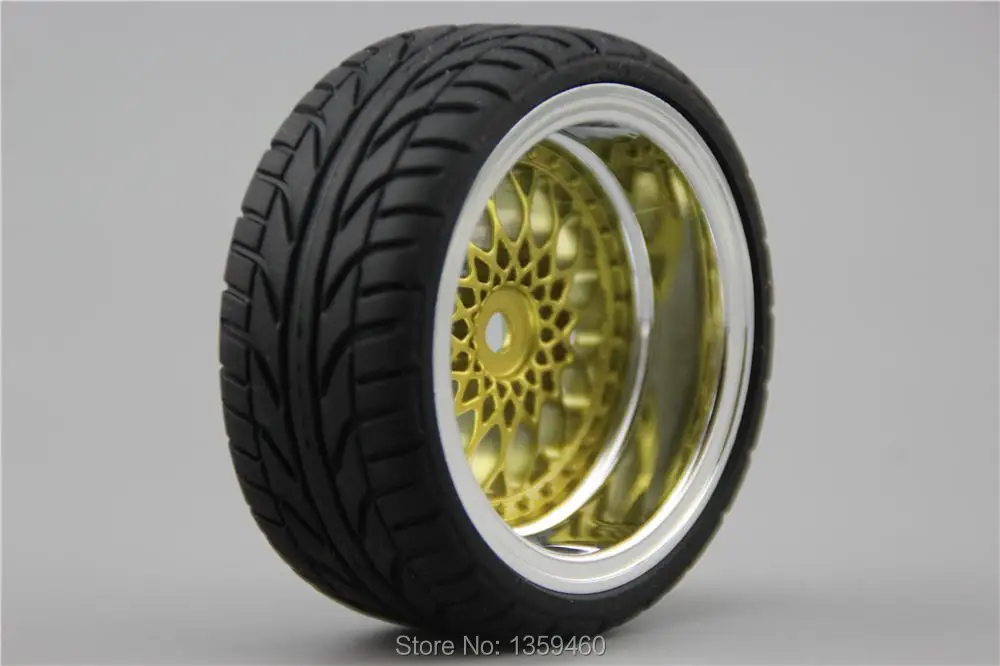 4 шт. 1/10 RC мягкие резиновые Touring шин Обод колеса с шиной Y12CG (хром + золото) 3/6/9 мм