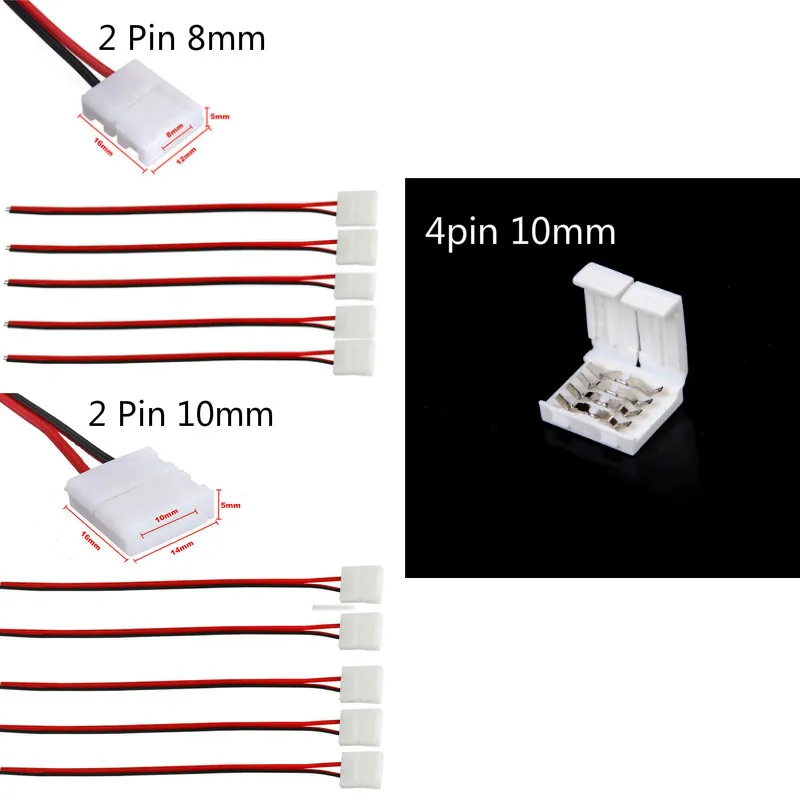 10 шт 8 мм/10 мм 2 Pin 4pin светодиодные ленты Разъем для одного Цвет полосы 3528/5050 легко