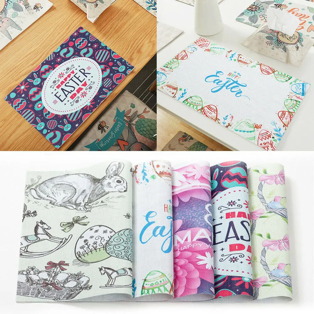 Креативный тканевый коврик с рисунком Пасхальных Кроликов и яиц Настольный