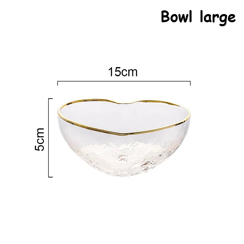 Bowl large Столовые приборы обеденная тарелка стеклянный поднос салатник в форме сердца блюдо Bestek с золотым краем кружка контейнер столовая посуда прозрачная васильковая миска - Цвет: Bowl large