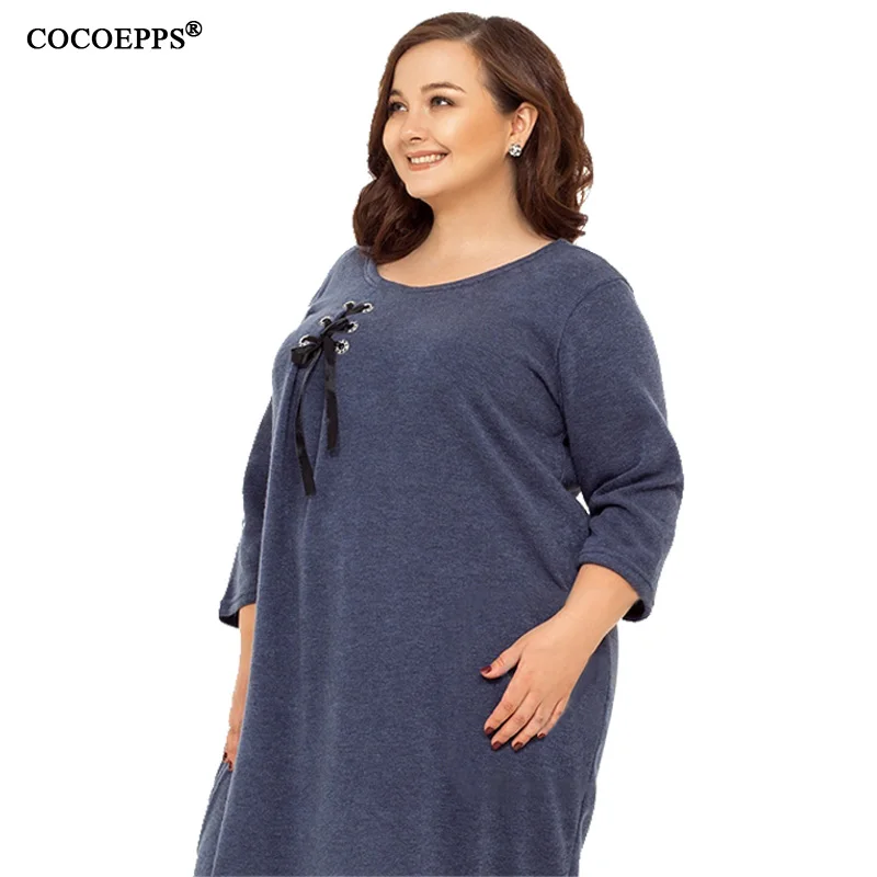 Женское свободное платье COCOEPPS Осеннее теплое женское большого размера