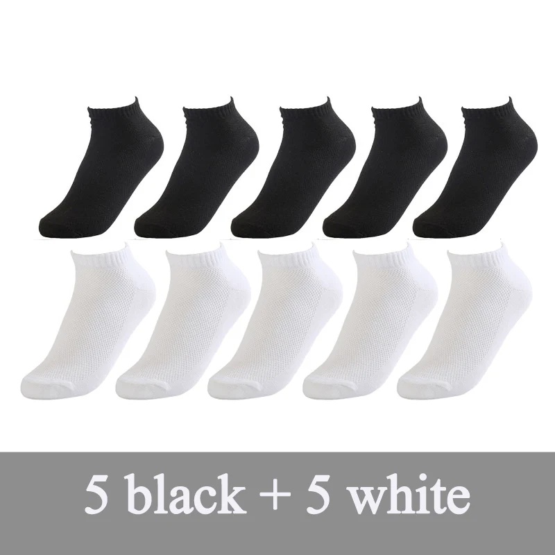 5 black and 5 white 20 шт = 10 пар, однотонные сетчатые мужские носки, невидимые носки по щиколотку, мужские летние дышащие тонкие лодочкой, носки, европейские размеры 38-43, низкая цена - Цвет: 5 black and 5 white