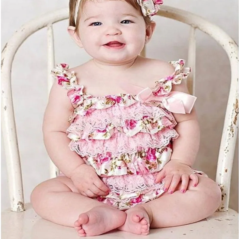 Комбинезоны для маленьких девочек розовый цветочный кружевной комбинезон Petti с