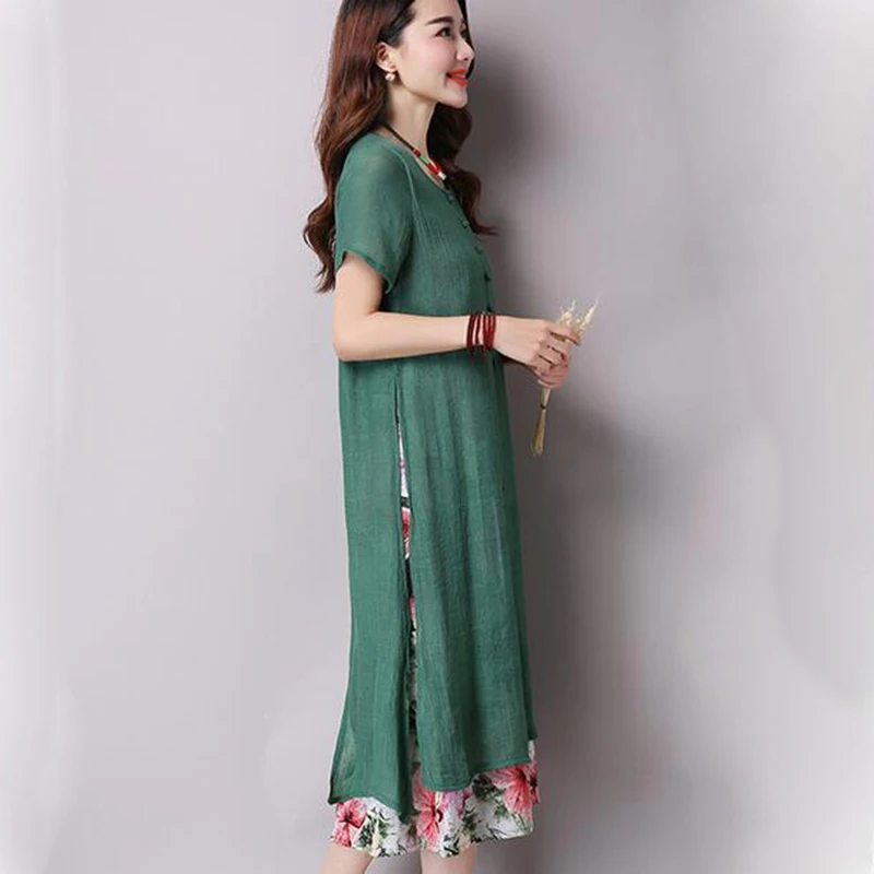 2017 женское винтажное платье с круглым вырезом и коротким рукавом Двухслойное