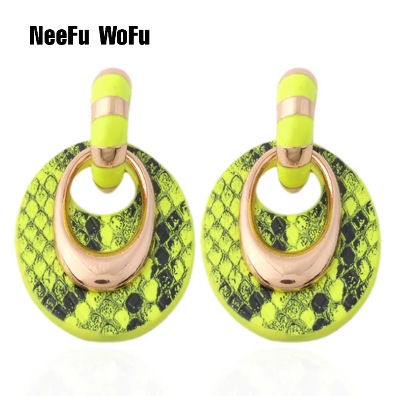 Женские флуоресцентные кожаные серьги NeeFu WoFu большие овальные висюльки