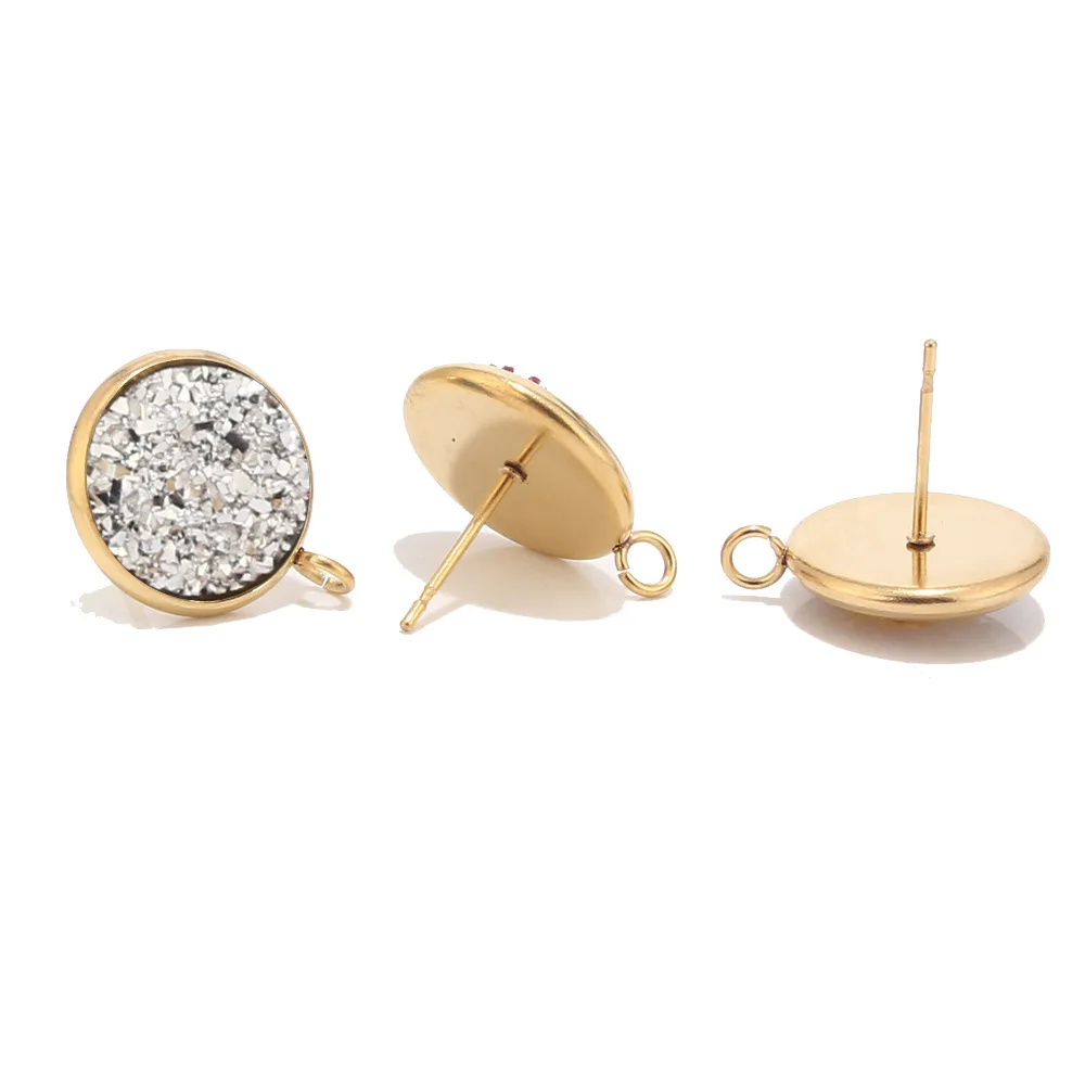 Earring Post 3 40 шт 12 мм из нержавеющей стали смолы друзы Ювелирные серьги по оптовой цене компоненты с петлей золотой тон - Цвет: Earring Post 3