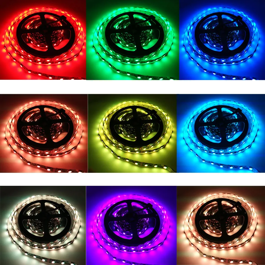 SMD 5050 RGB Светодиодные ленты DC 12 В Черный PCB полосы 5 м 300 светодиодный свет гибкий с 3A