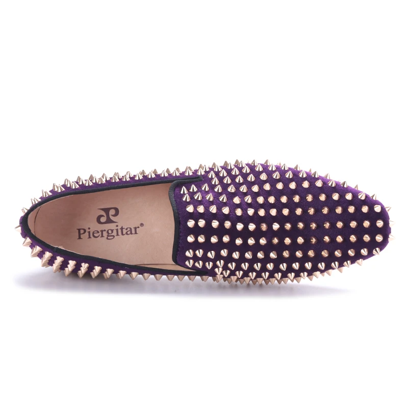 Piergitar 2017 мужские лоферы ручной работы из фиолетового бархата с золотыми