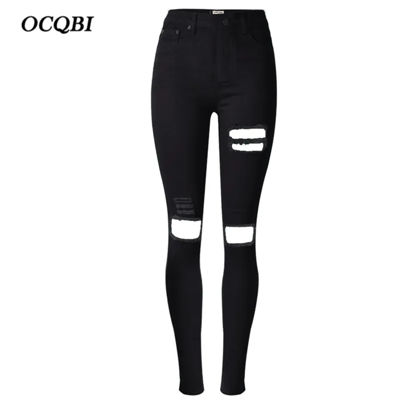 Размера плюс 2018 весенние рваные джинсы для женщин скинни черного цвета | Женская