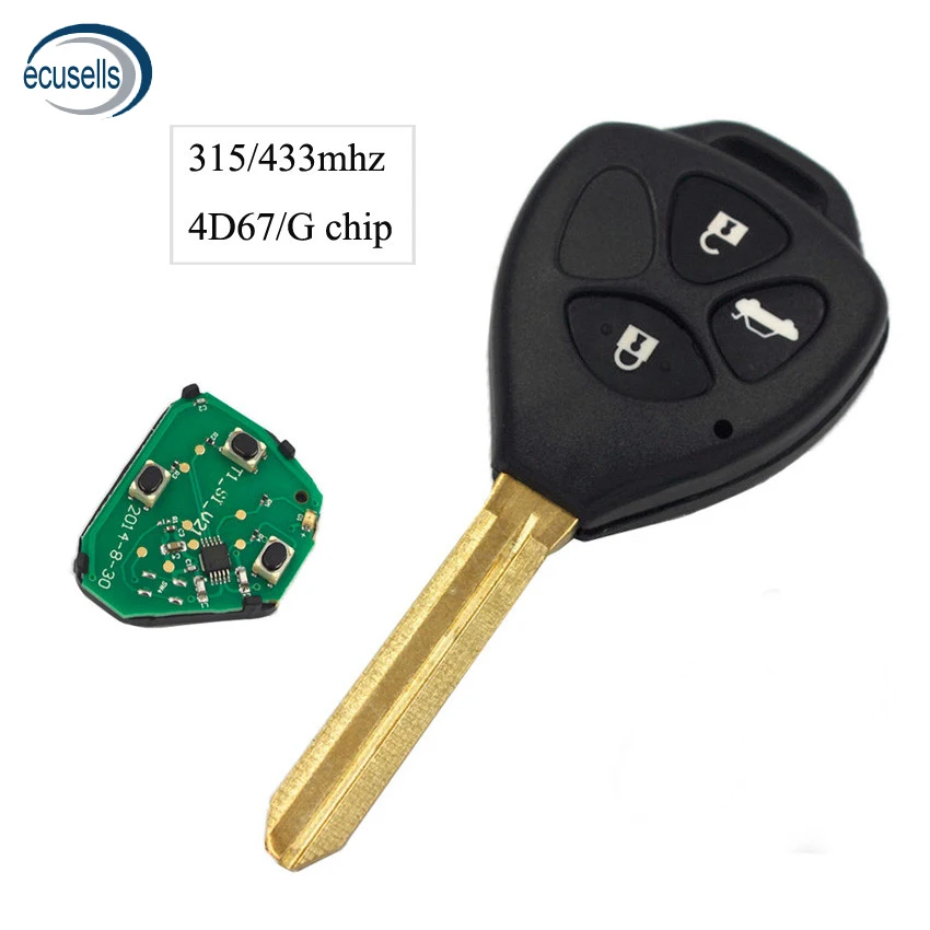 3 кнопки бесключевого доступа Брелок дистанционного ключа для Toyota Camry 315/433MHZ с G/4D67 чип внутри TOY43 Uncut Blade