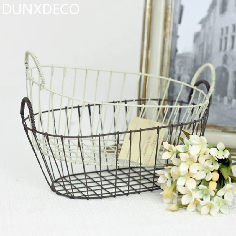 DUNXDECO домашний офис Железный контейнер для хранения проволочная корзина фруктовый закусочный хлеб держатель настольный органайзер контейнер винтажное украшение